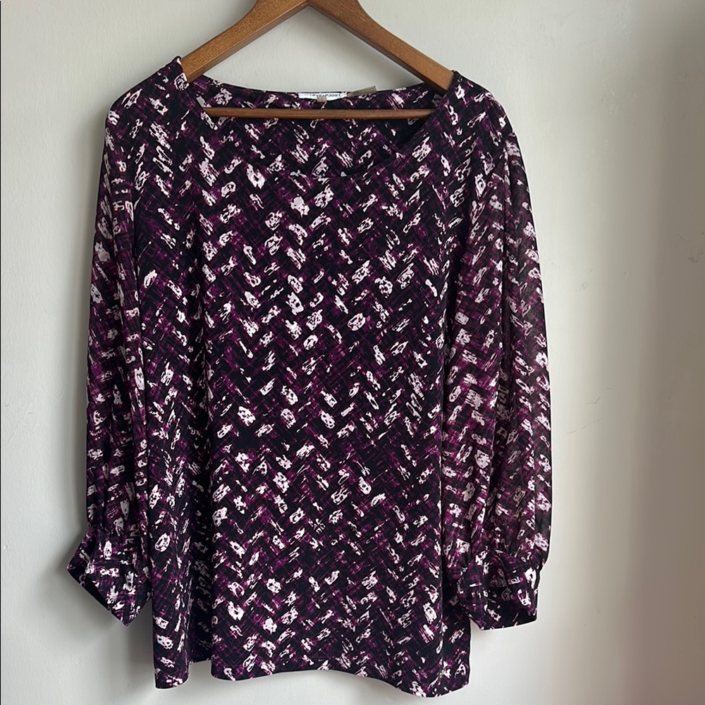 Women's Black, Purple, Pink, and White Patterned Top